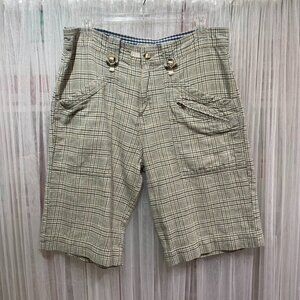 Brown Sound Plaid Linen Shorts Men's Size 32 Zip Pockets Summer